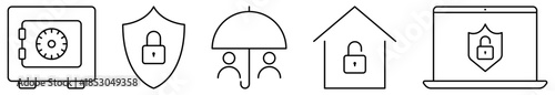 Safety and protection line icon set