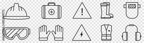 Set of line icons for safety work