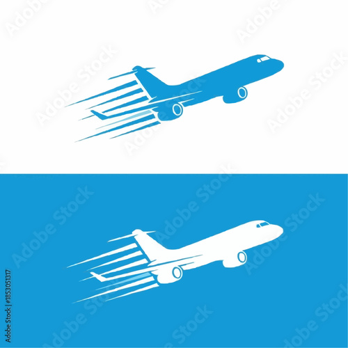 Stylized graphic illustration of a high-speed airplane taking flight with impressive speed streaks, symbolizing rapid air travel, express delivery, and efficient global transportation