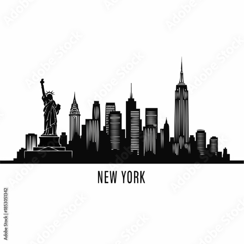 Metropolitan skyline silhouette featuring iconic landmarks and modern architectural structures, capturing the vibrant essence of a bustling urban landscape, symbolizing progress and global 