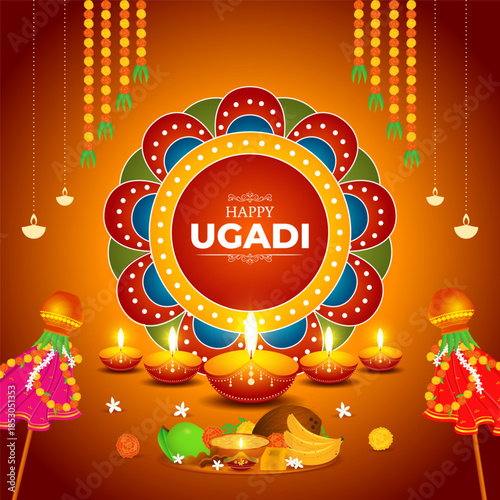 Vector illustration of Happy Ugadi social media template