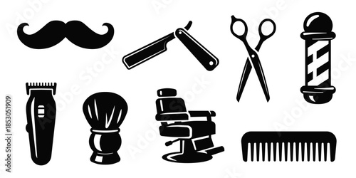 Barbershop kit vector. Barber tools icon