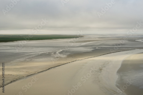 Tidal Sandbanks and Coastal Landscape Viewed from Mont Saint-Michel, France