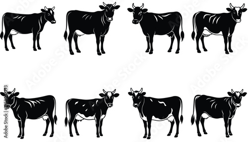 Cow silhouette vector illustration, black farm animal icon isolated on white background.