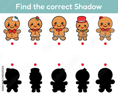 Gingerbread characters with matching shadows on colorful background  