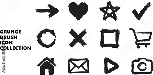 Grunge brush icon collection isolated on a white background.
