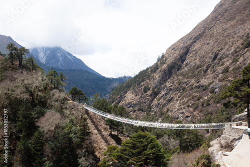 Imja river suspension bridge view along EBC trek, Nepal