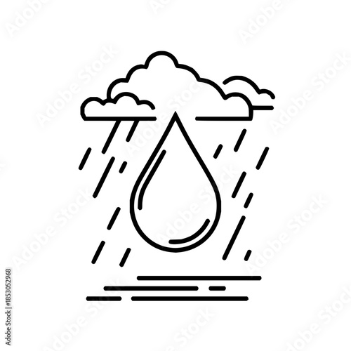 Weather icon depicting a cloud raining a water droplet with several raindrops falling down design is simple 100