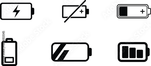 battery icons with different charge levels and states