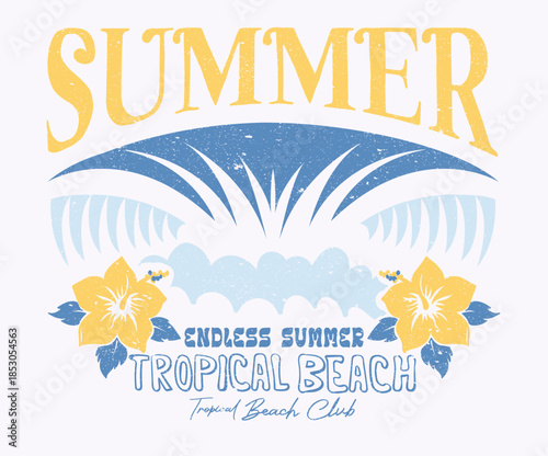 Endless summer artwork. Summer vibes artwork. Sunshine Surf club artwork. Enjoy beach life. Surf club design. Big wave artwork.