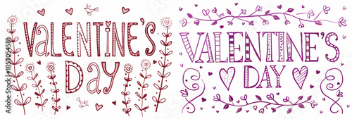 Valentine's Day decorative text and heart designs for love