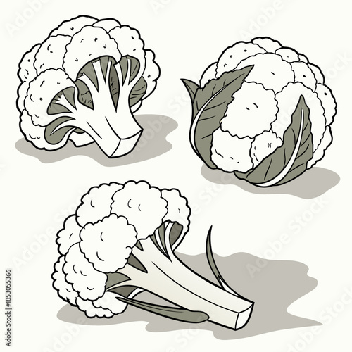 Cauliflower studio composition of three heads vegetable