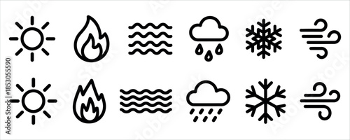 Weather icons set for forecasting and climate design.