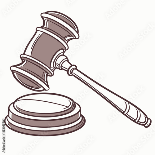 Brown gavel with sound block on white background judge