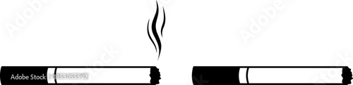A simple black and white illustration depicting two cigarettes with smoke