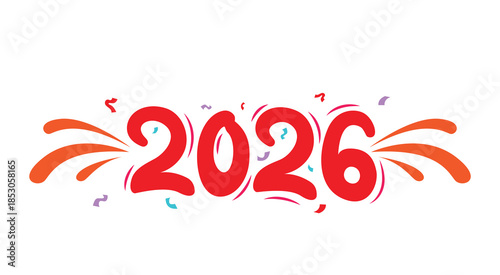 Happy new year 2026 greeting with confetti and fireworks
