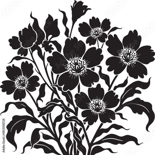 black silhouette of flowers and leaves