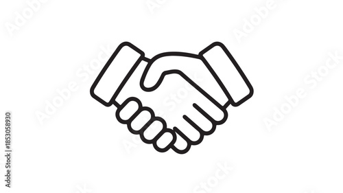 Handshake in simple line art style with black outline on white background for business partnership icon