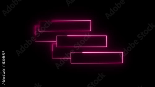 Glowing pink neon three frames HUD line annotation animation on black background 4K video.