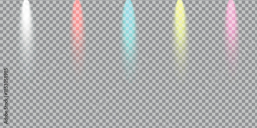 Spotlights colorful beams light effect isolated on transparent background