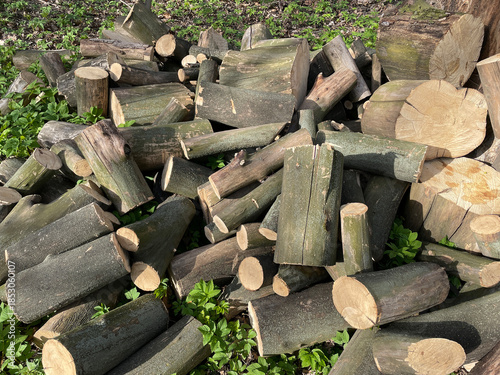 A Stack of birch firewood close up.