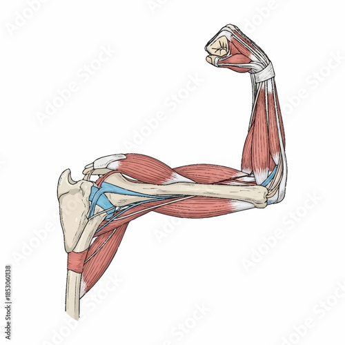 Detailed Anatomical Illustration of the Human Arm Muscles.