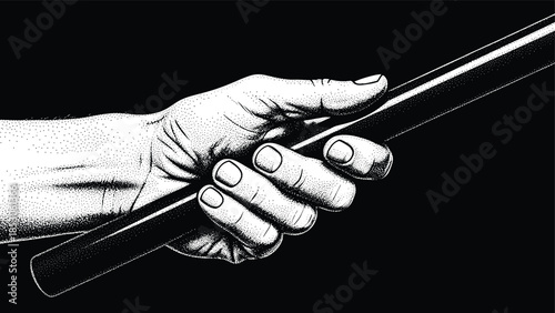 Hand holding a stick or baton in a stippled drawing style with blue highlights isolated on a black background vector