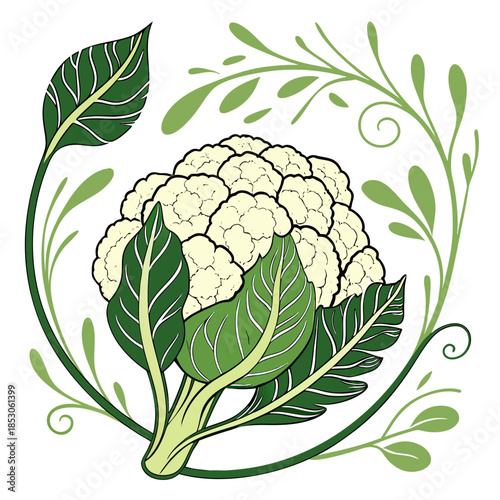 Green energy symbol made of cauliflower and leaves
