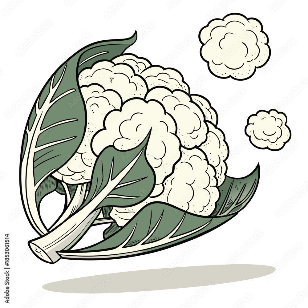 Fototapeta premium Floating cauliflower with soft shadow below white background