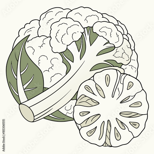 Cut Cauliflower Revealing Texture and Florets vegetable