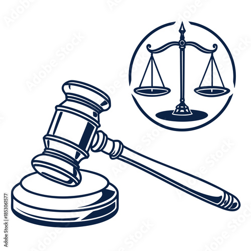 Gavel floating above transparent justice circle scales