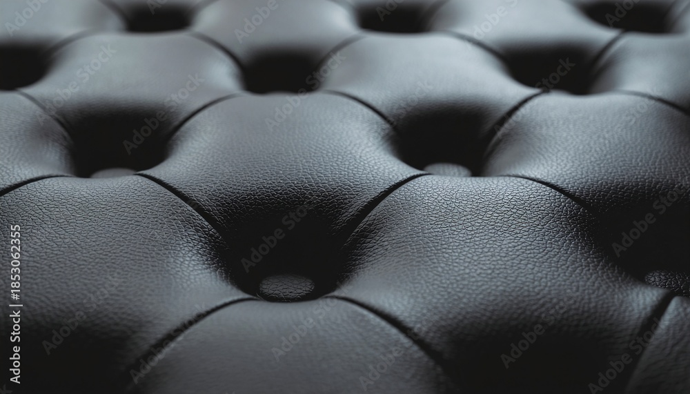 Fototapeta premium Closeup of a dark textured buttontufted surface likely leather with a repeating quilted pattern