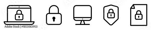 Computer security line icon set