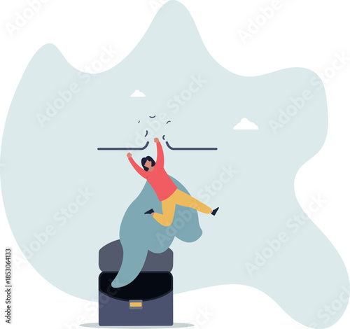 Breakthrough business barrier, overcome difficulty or obstacle to success, solve problem, business solution or leadership and effort for growth.Life and employment of people.