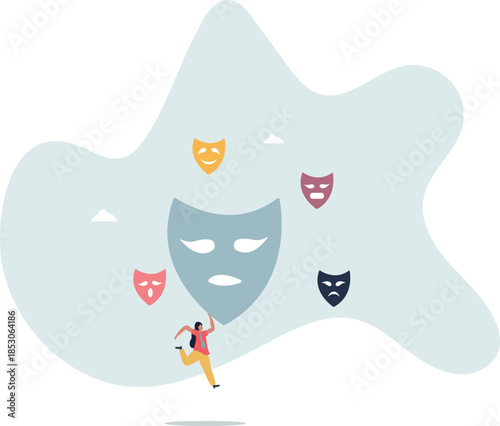 Imposter syndrome, hypocrisy, business dishonest or liar, fake, crime or fraudulent concept.Life and employment of people.