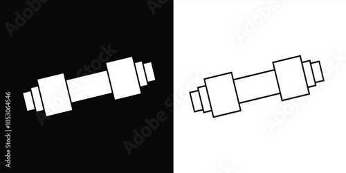 Dumbbell icons set in outlined and filled flat style. Gym heavy strength training dumbbell line pictograms. Weight lifting dumbbell signs eps 10