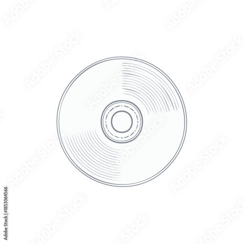 Compact Disc Illustration Grey Scale Audio Media Tech Recording Data Vector Art