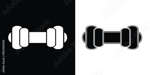 Dumbbell icons set in outlined and filled flat style. Gym heavy strength training dumbbell line pictograms. Weight lifting dumbbell signs eps 10