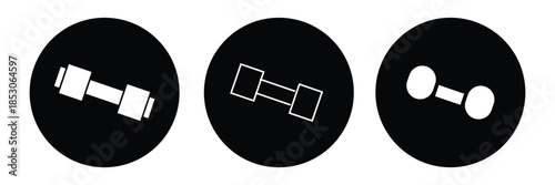 Dumbbell icons set in outlined and filled flat style. Gym heavy strength training dumbbell line pictograms. Weight lifting dumbbell signs eps 10
