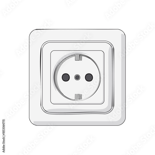 Electrical outlet socket illustration, white square power connector sketch for connecting devices and appliances
