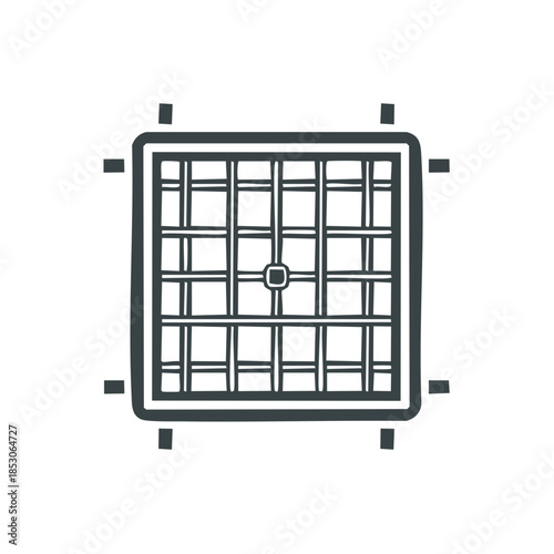 Doodle style rooftop sketch with grid lines; Illustration of ventilation design idea, simple top view architecture design