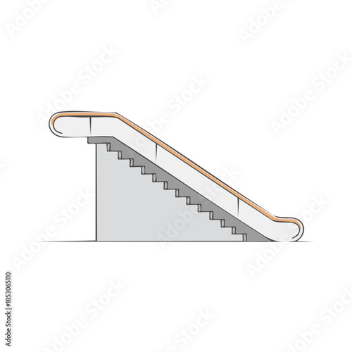 Escalator Isolated Vector Illustration on White Background, Shopping Mall Escalator, Modern Architecture Style Escalator