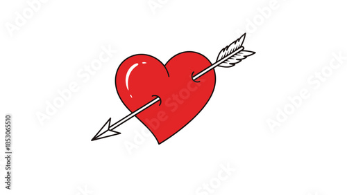 A red heart pierced by an arrow, symbolizing love and romance and emotional connection.