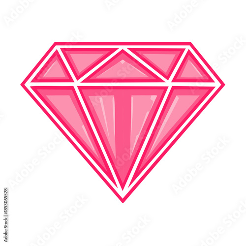 Shiny pink diamond, glamour luxury design. Crystal gem, precious stone isolated, vector illustration