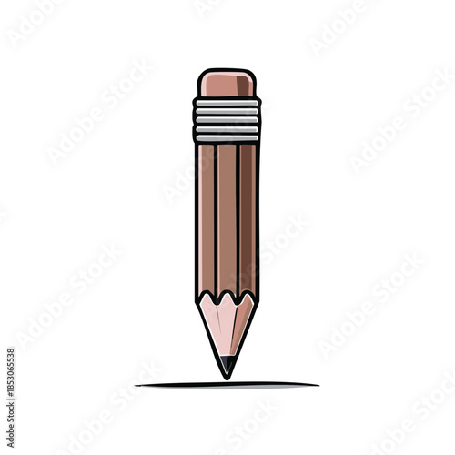 Simple brown pencil with eraser writing drawing concept for back to school stationery items vector illustration