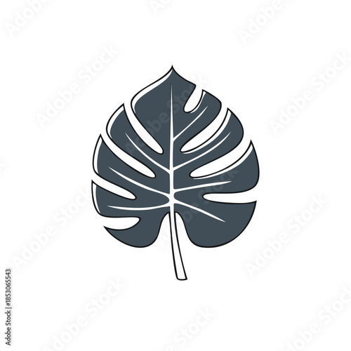Monstera Deliciosa Leaf Illustration, Botanical Outline, Tropical Plant Vector Icon