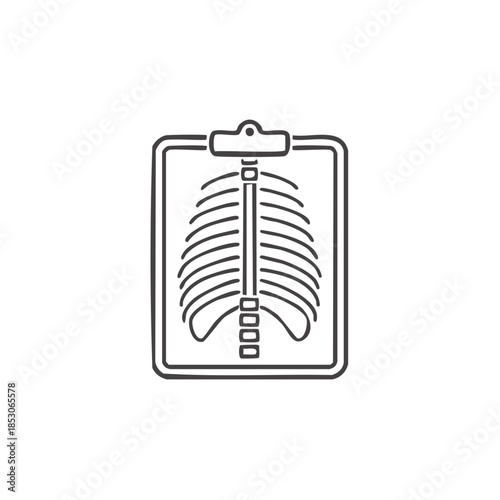 X-ray diagnostic image displaying human rib cage, spine and bones, providing medical insights, diagnostic imaging, anatomical study in clinic