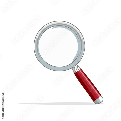 Magnifying glass illustration with red handle, search and investigation tool icon