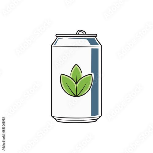 Beverage Can with Green Leaf Design - Refreshment Container for Soda, Juice, or Energy Drink