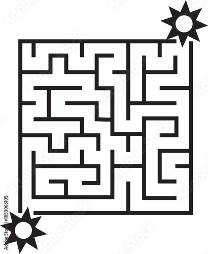 Square Labyrinth Maze Vector Illustration with Star Symbols for Kids Education Puzzle Activity and Logic Problem Solving Game